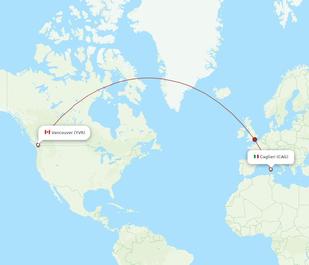 YVR to CAG flights and routes map