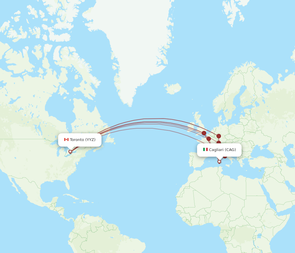 YYZ to CAG flights and routes map