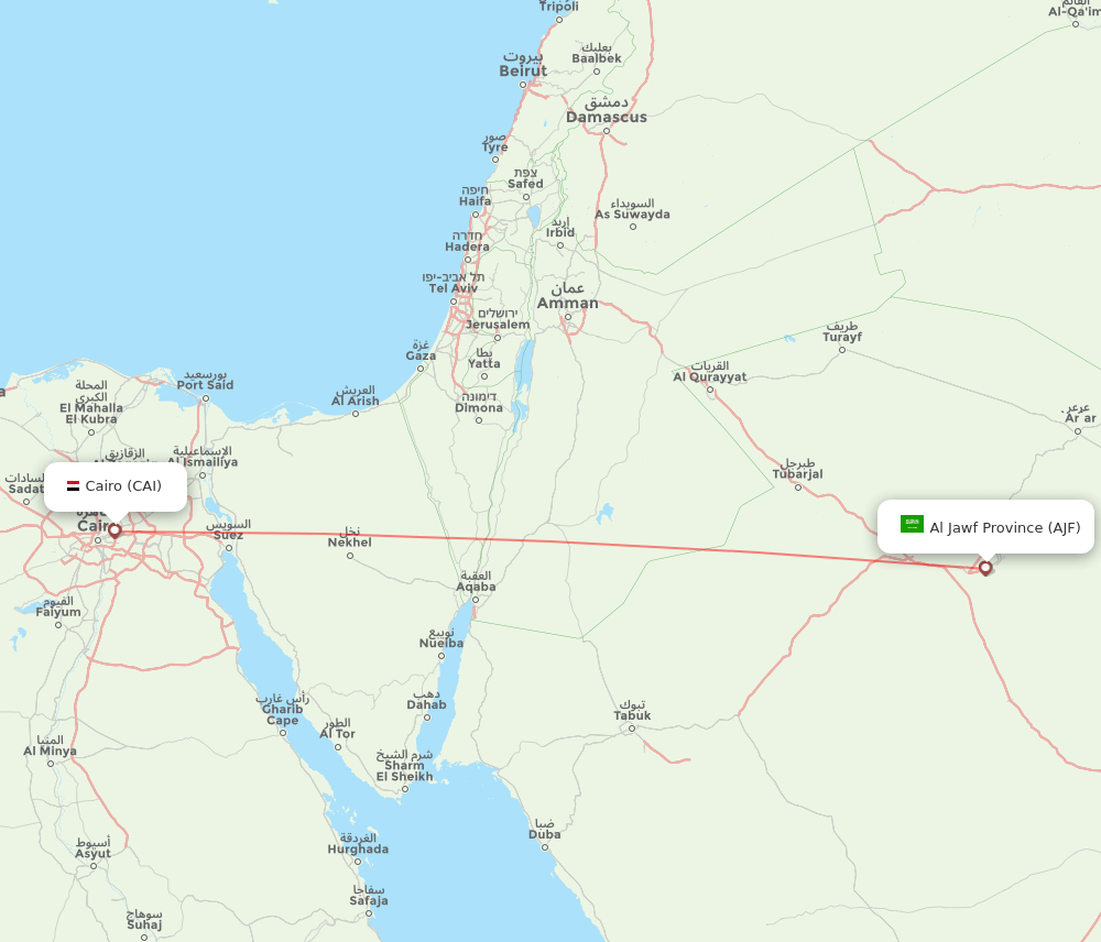 Cairo - Jouf route map and flight paths