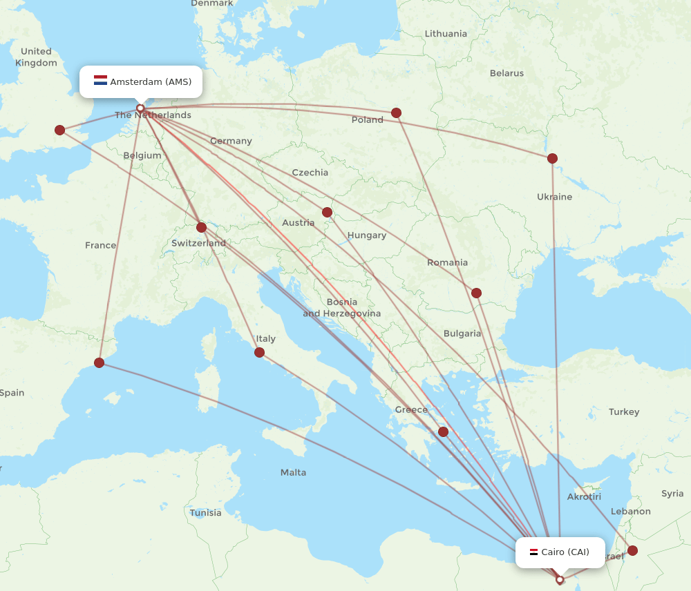 CAI-AMS flight routes