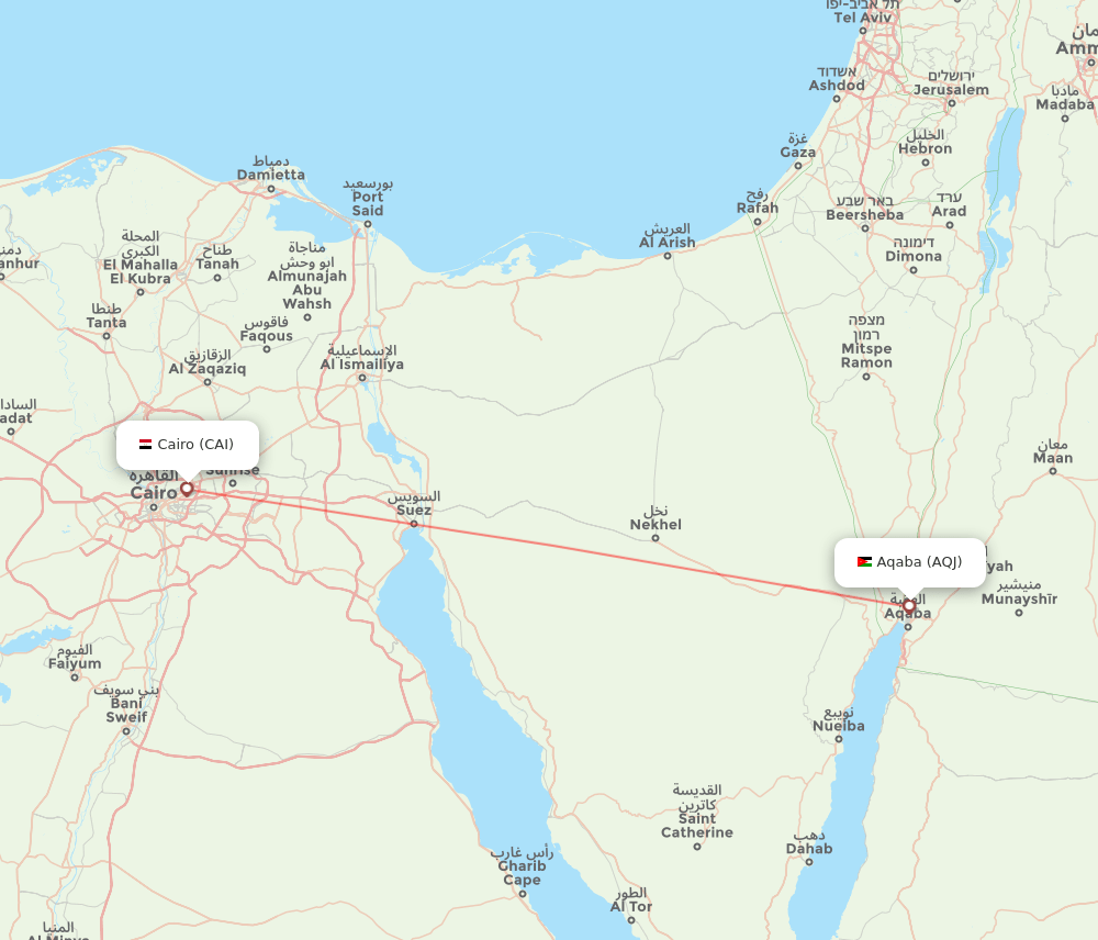 Cairo - Aqaba route map and flight paths