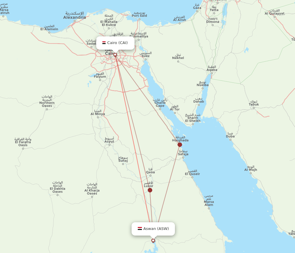 Cairo - Aswan route map and flight paths