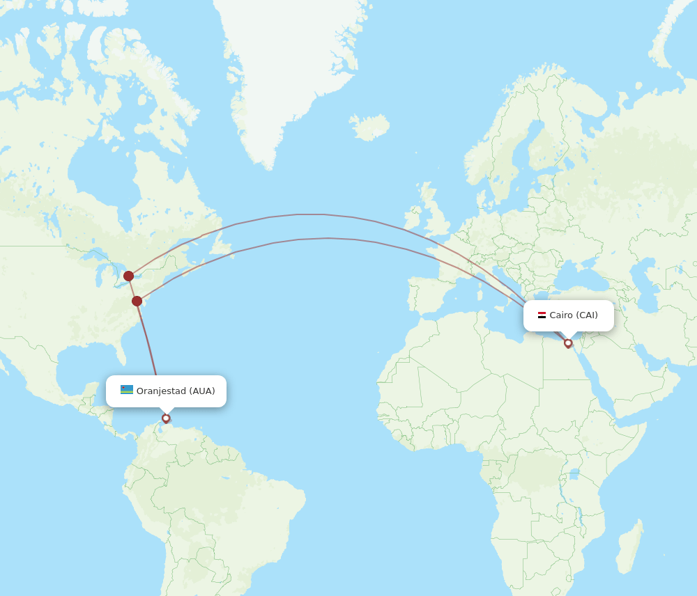CAI to AUA flights and routes map
