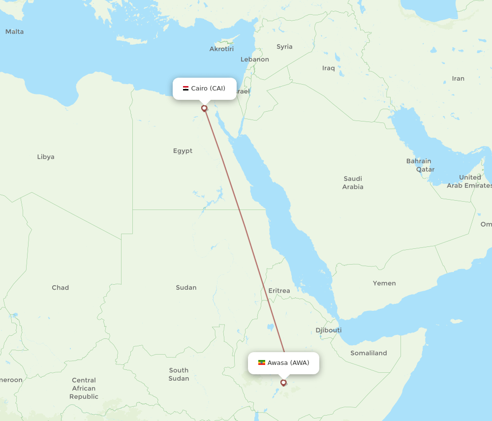 CAI to AWA flights and routes map