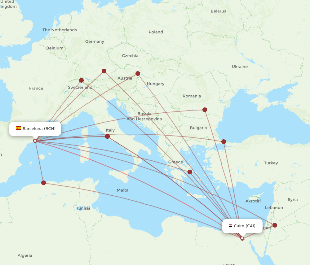 CAI-BCN flight routes