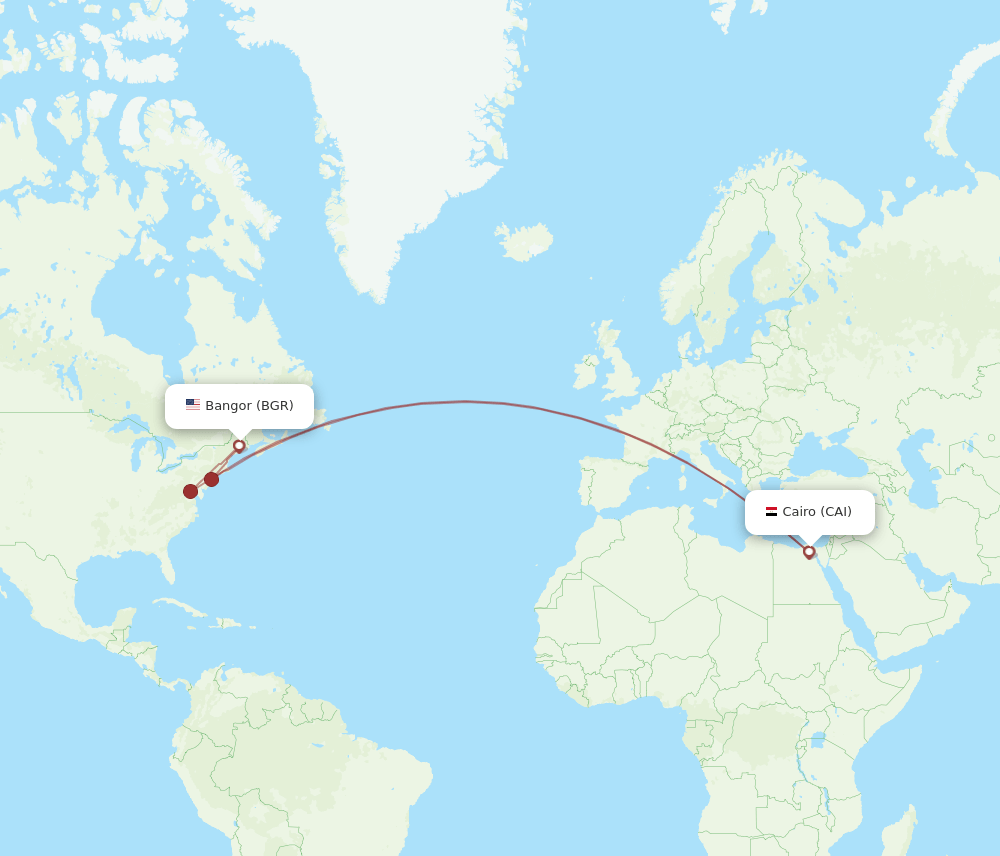 CAI to BGR flights and routes map