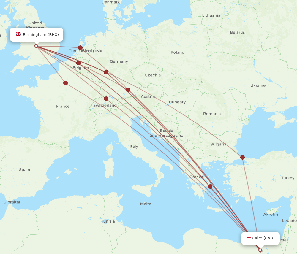 CAI-BHX flight routes