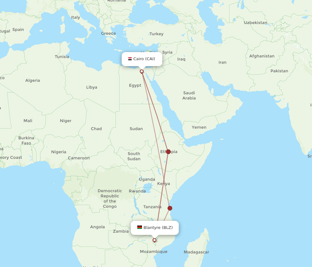 CAI to BLZ flights and routes map