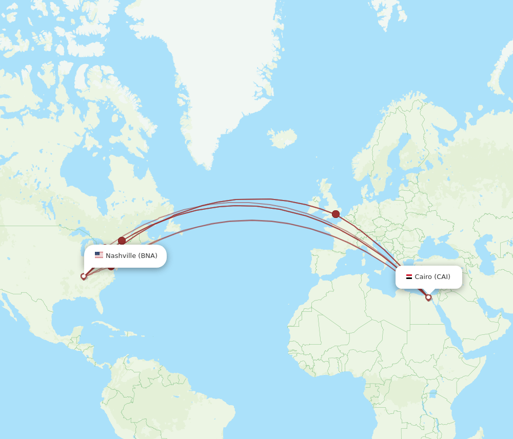 CAI-BNA flight routes