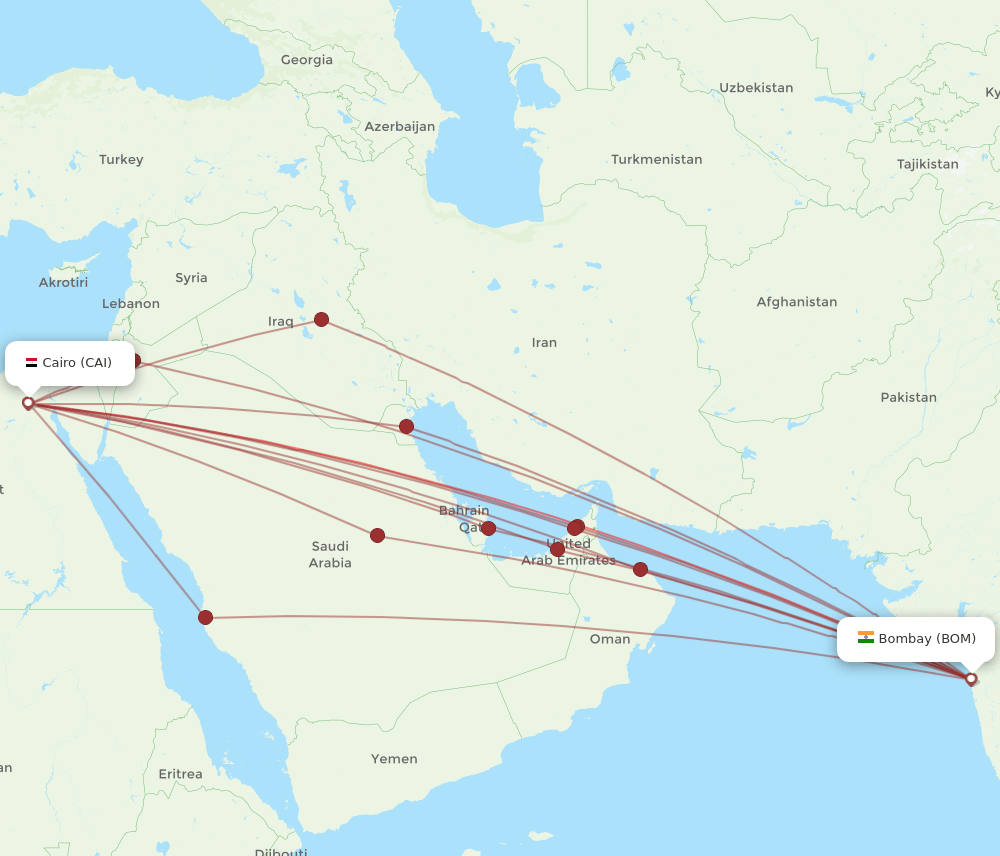 CAI to BOM flights and routes map