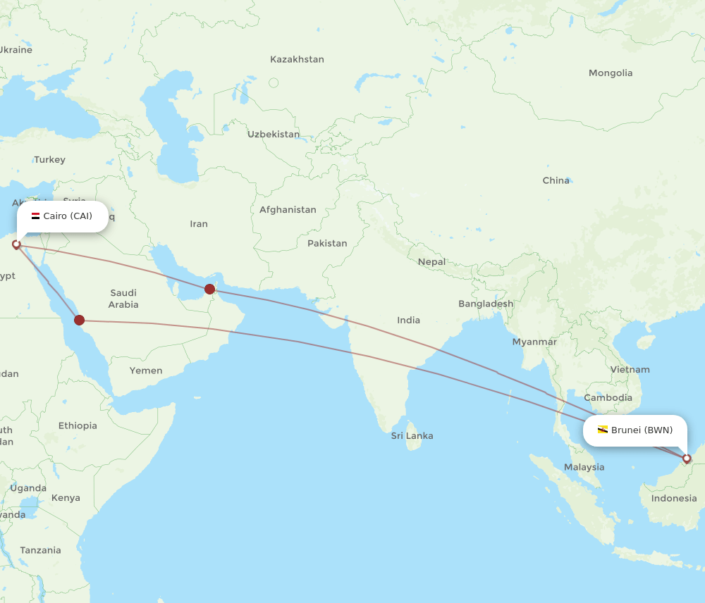 CAI-BWN flight routes