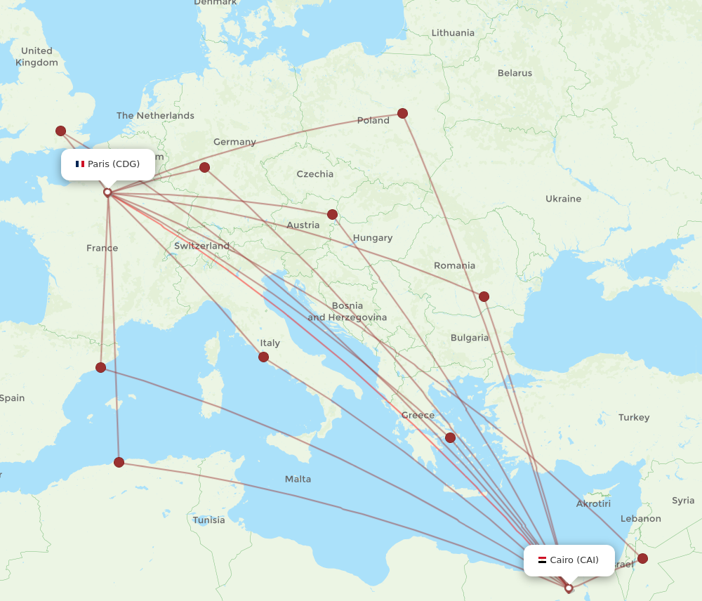 CAI to CDG flights and routes map