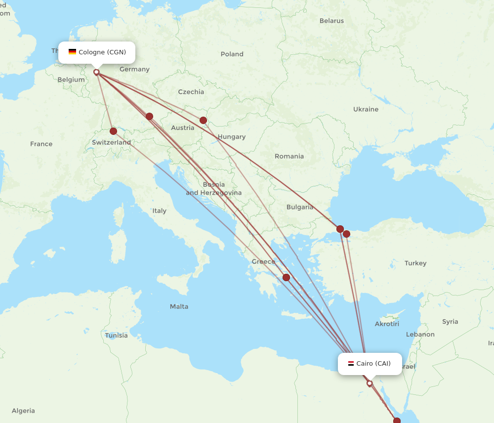 CAI to CGN flights and routes map