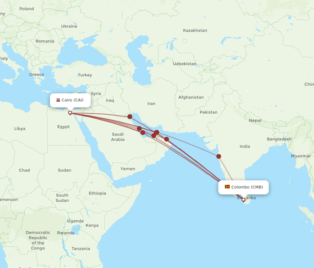 CAI to CMB flights and routes map