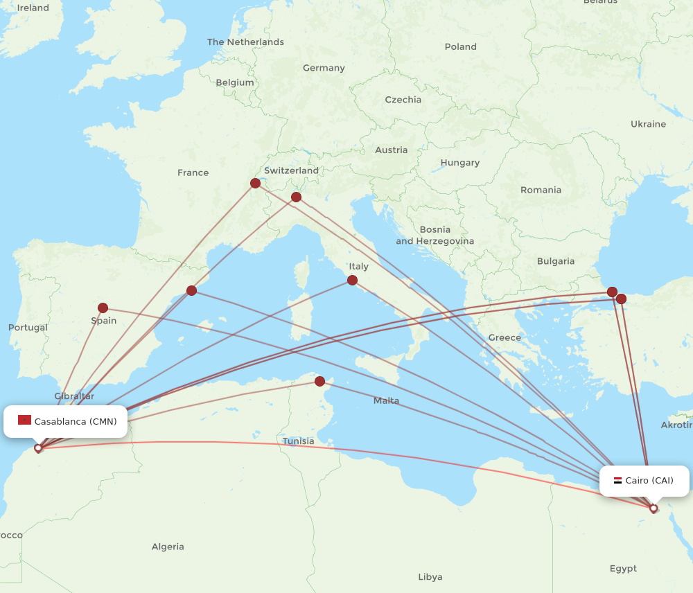 CAI to CMN flights and routes map