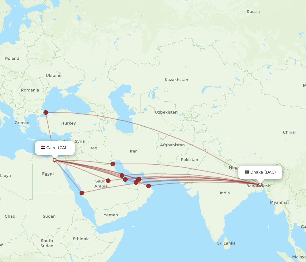 CAI to DAC flights and routes map