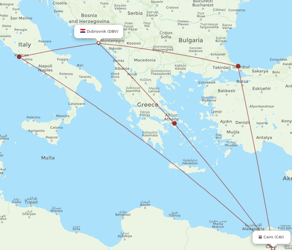 CAI-DBV flight routes