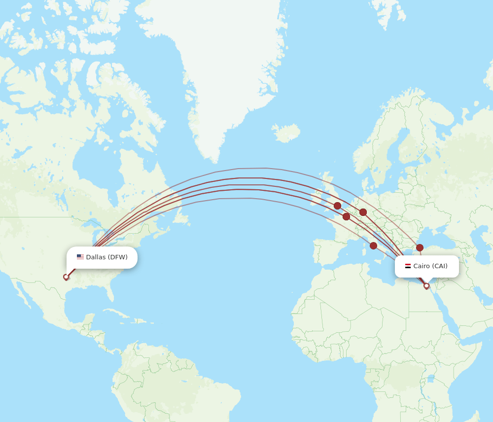 CAI-DFW flight routes