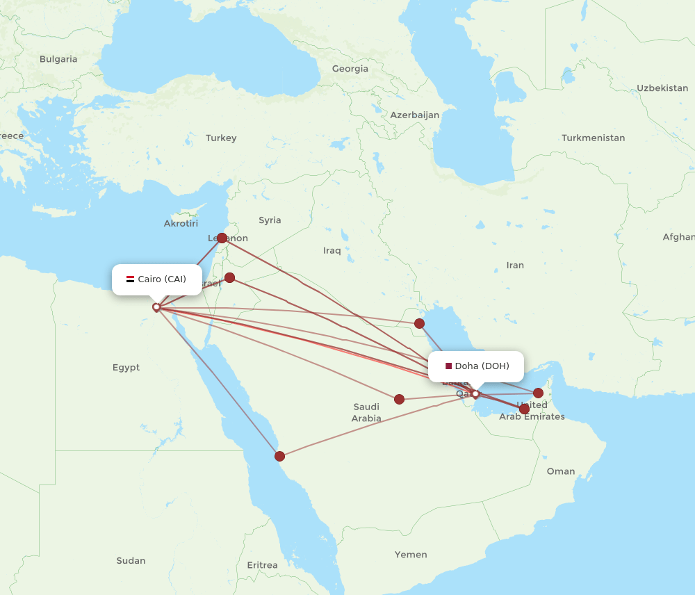 CAI to DOH flights and routes map