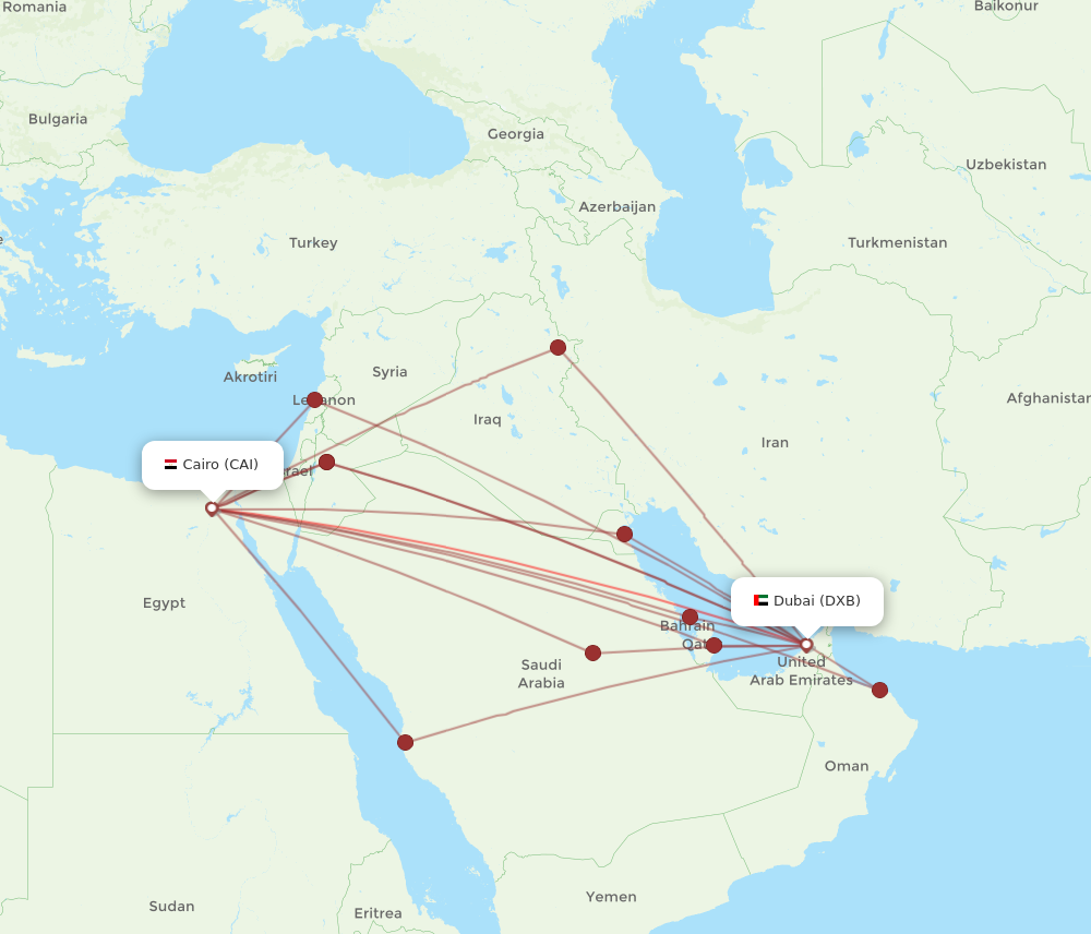 CAI to DXB flights and routes map