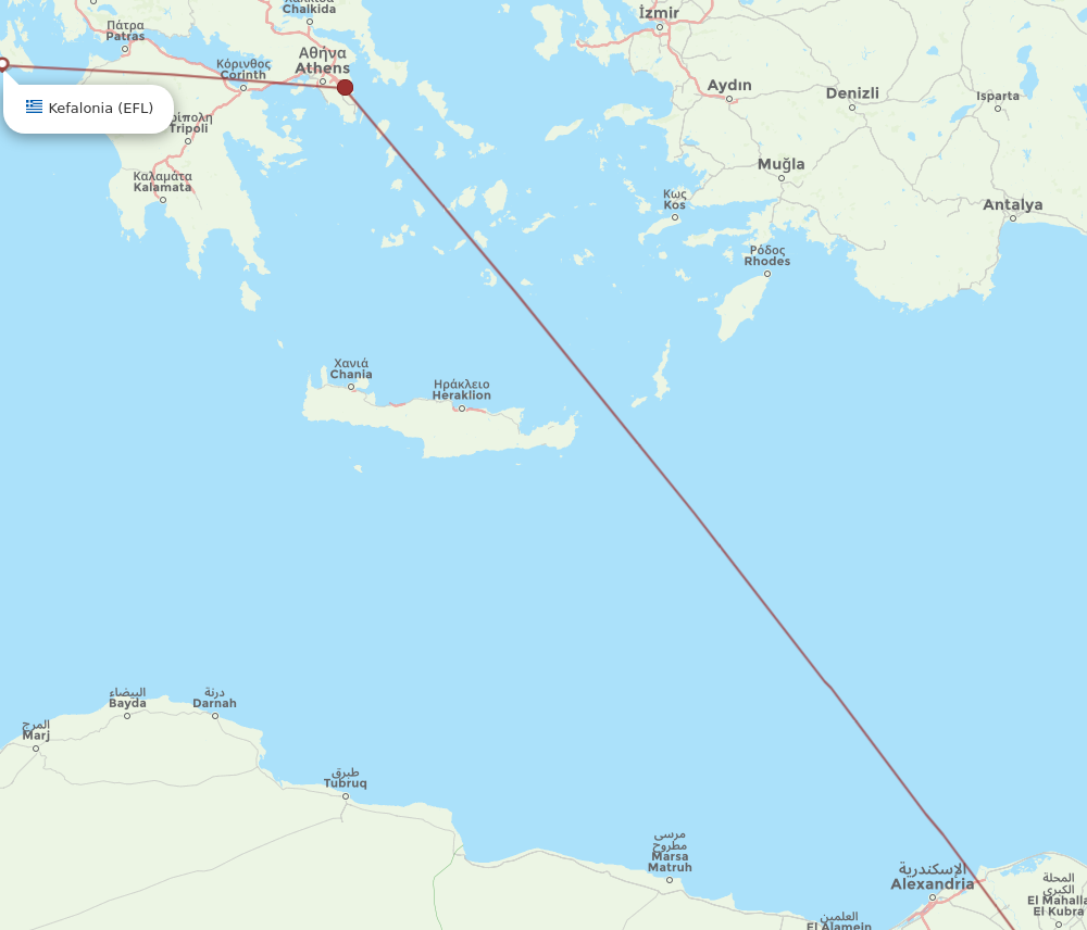 CAI to EFL flights and routes map