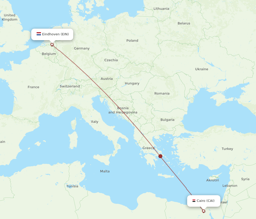 Cairo - Eindhoven route map and flight paths