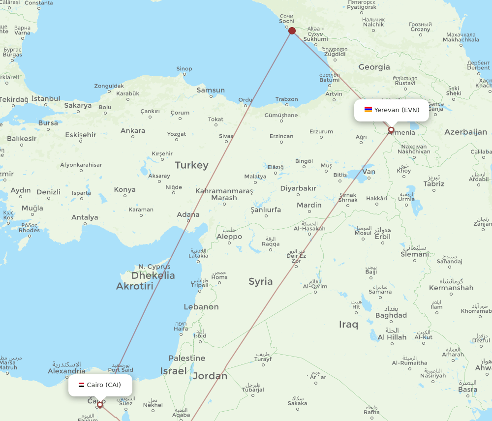 CAI to EVN flights and routes map