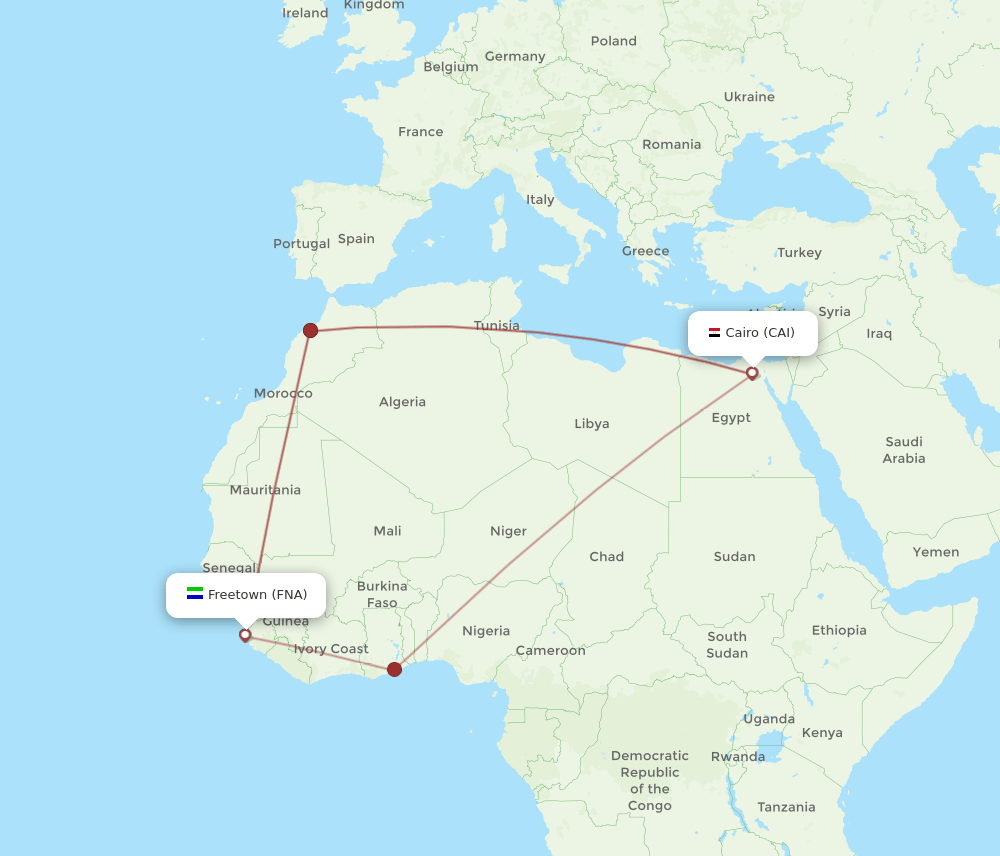 CAI-FNA flight routes