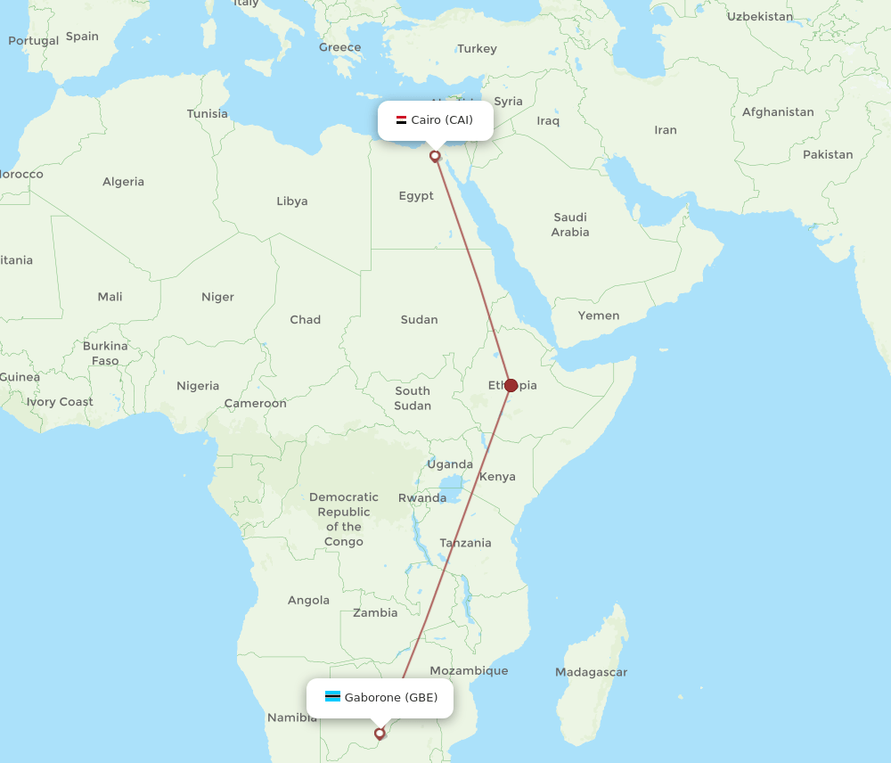 CAI-GBE flight routes