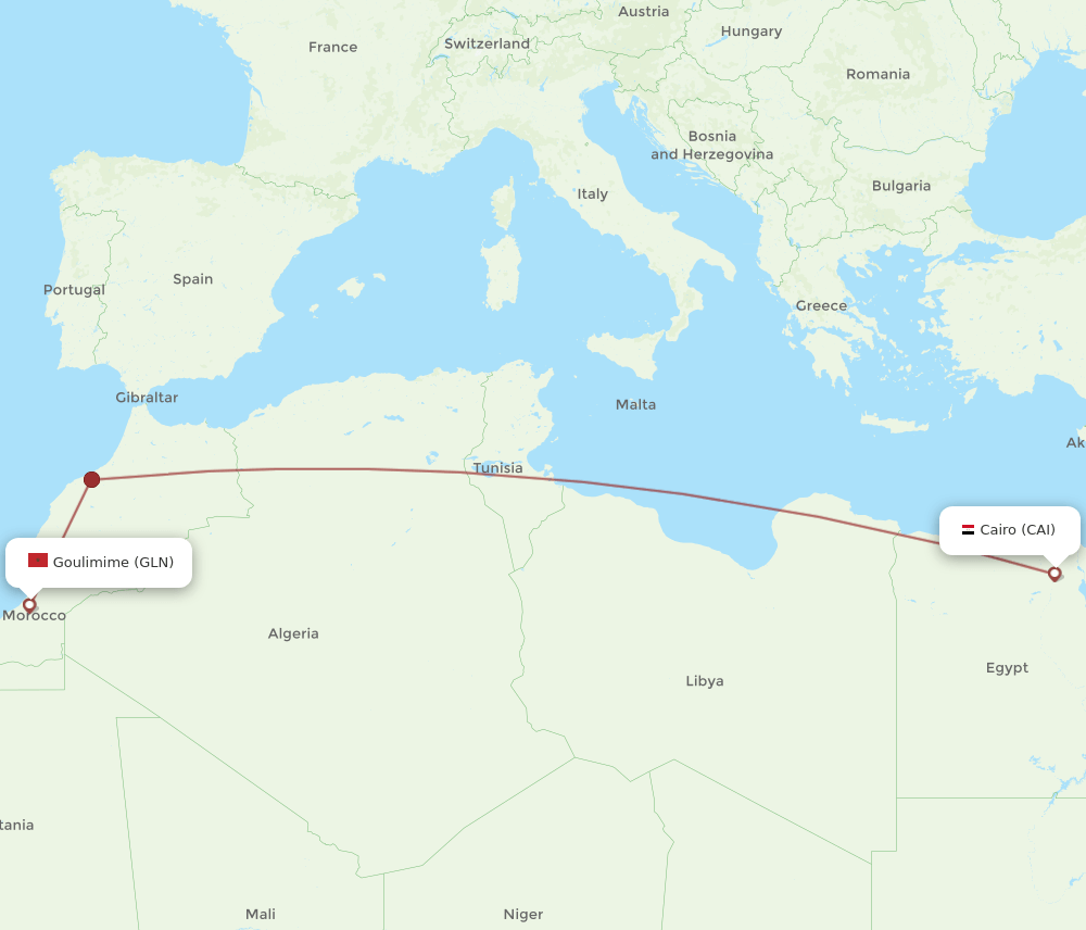CAI-GLN flight routes