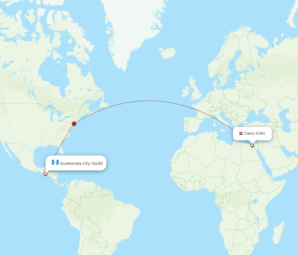 Cairo - Guatemala City route map and flight paths