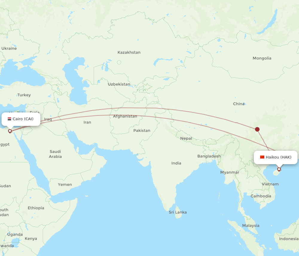 CAI to HAK flights and routes map