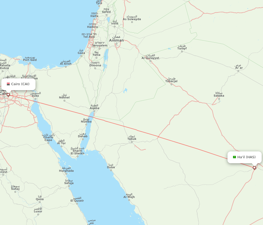 CAI to HAS flights and routes map