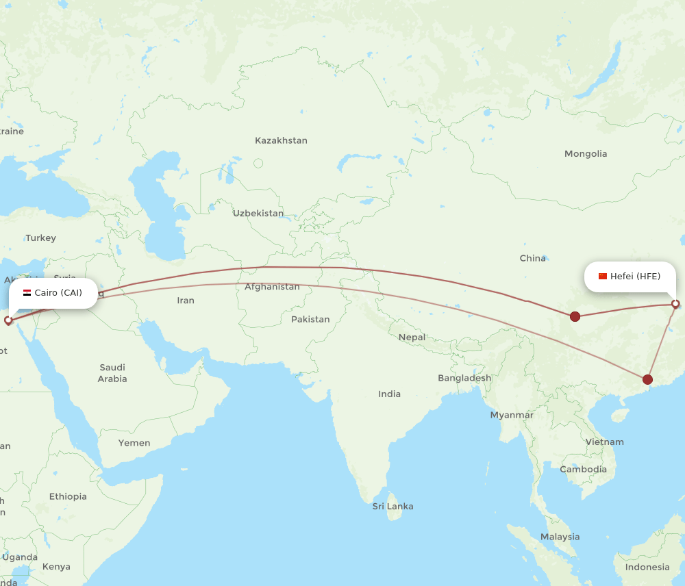 CAI to HFE flights and routes map