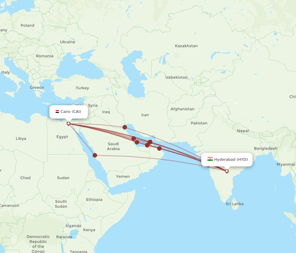 CAI-HYD flight routes
