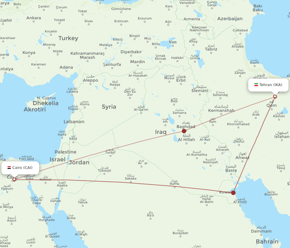 CAI to IKA flights and routes map