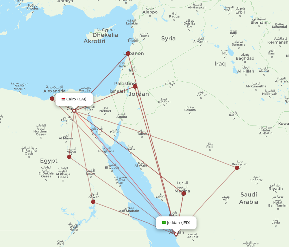 CAI to JED flights and routes map