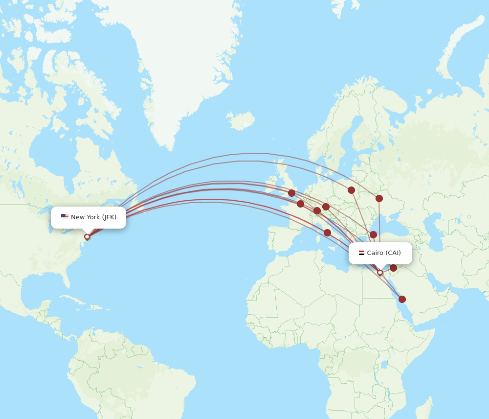 CAI to JFK flights and routes map