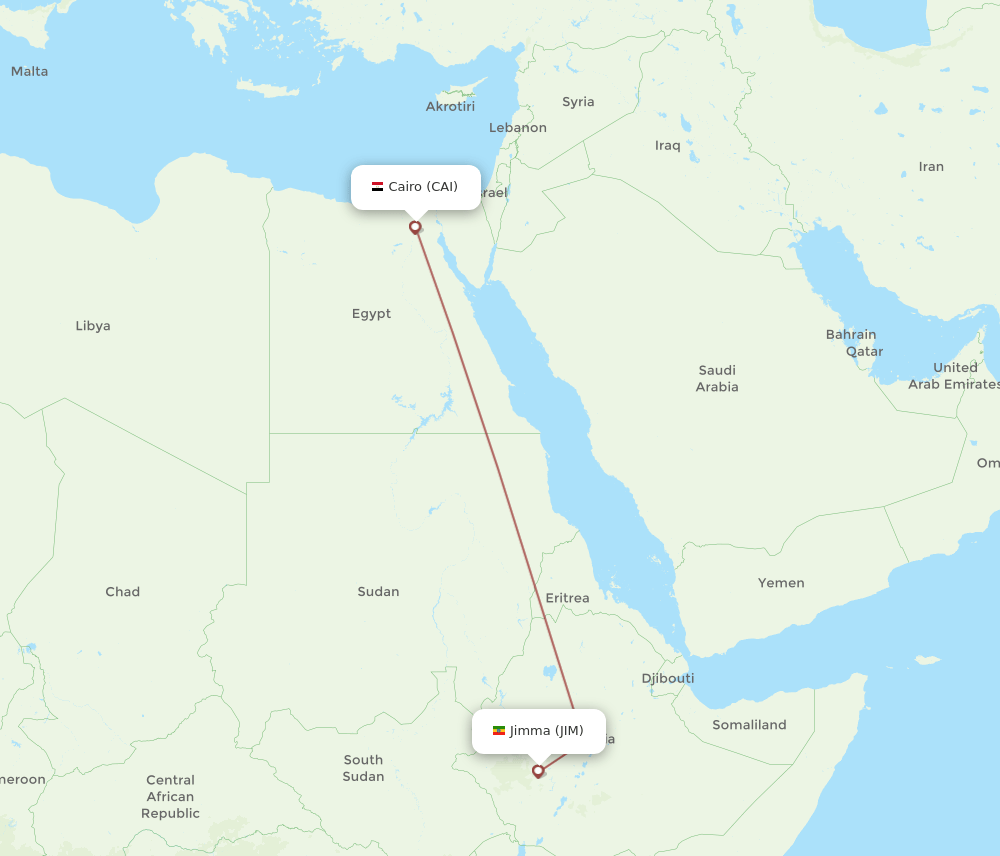 CAI-JIM flight routes