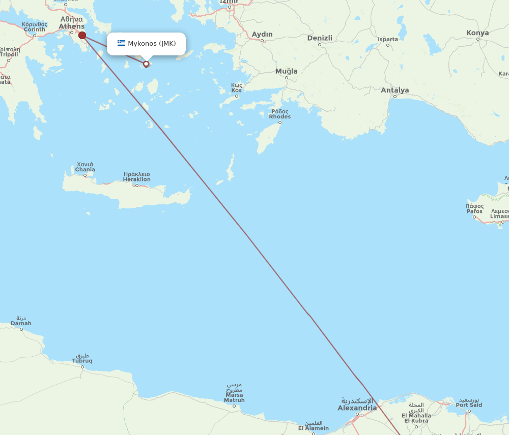 CAI to JMK flights and routes map