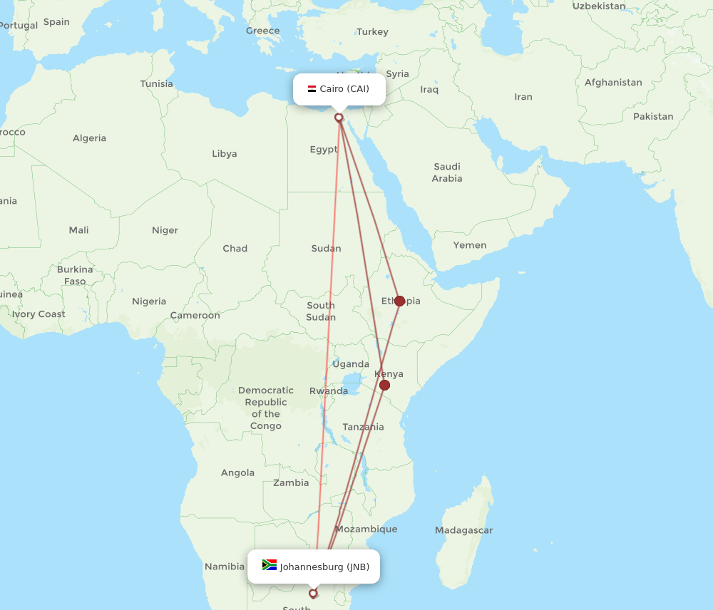 CAI to JNB flights and routes map