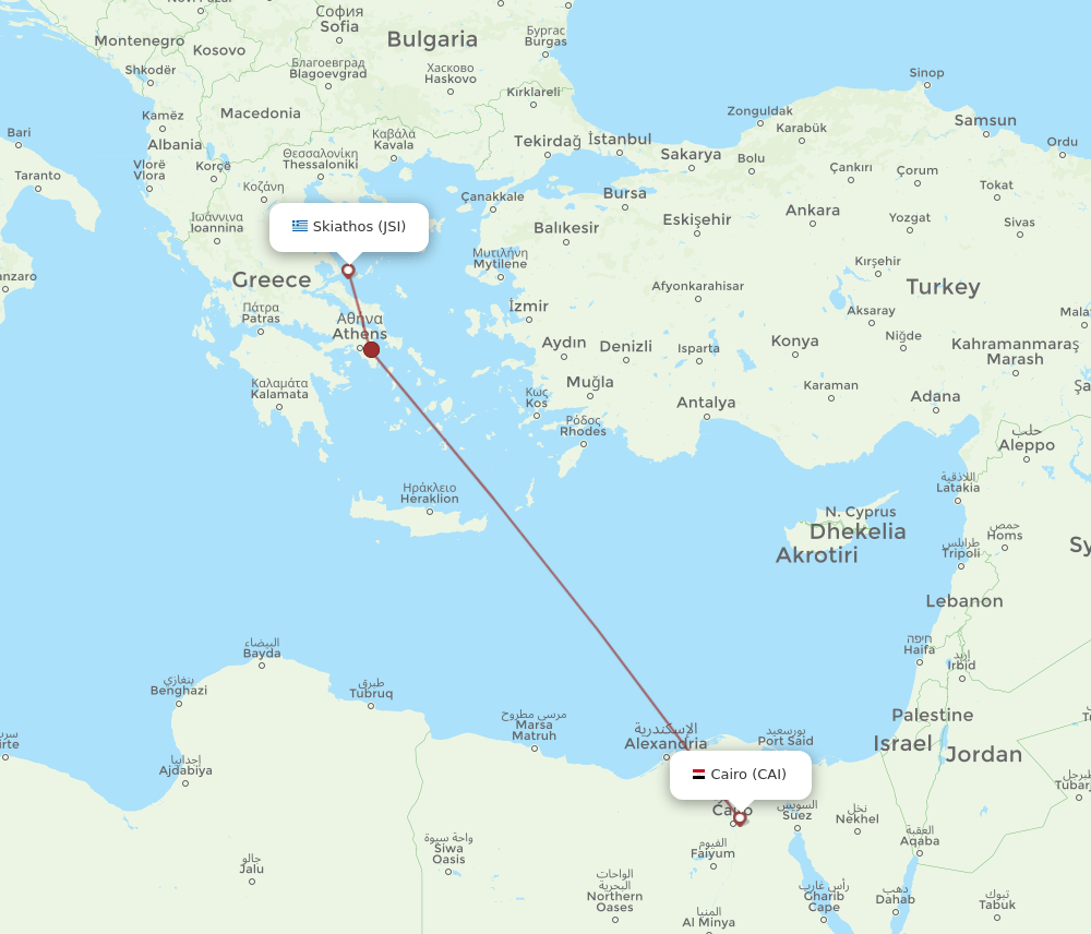 CAI to JSI flights and routes map