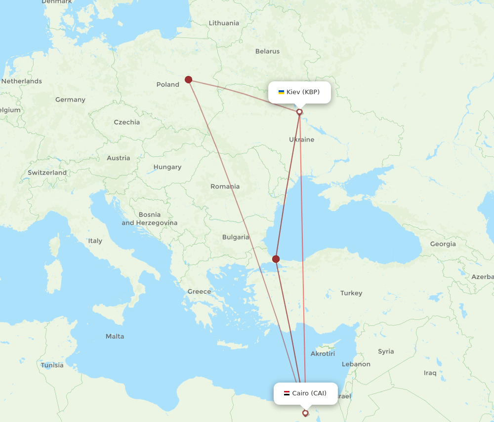 Cairo - Kiev/Kyiv route map and flight paths