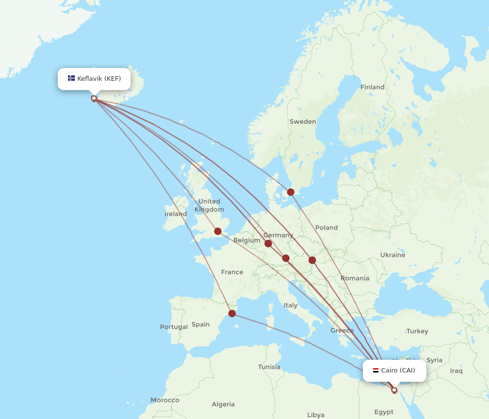 CAI-KEF flight routes