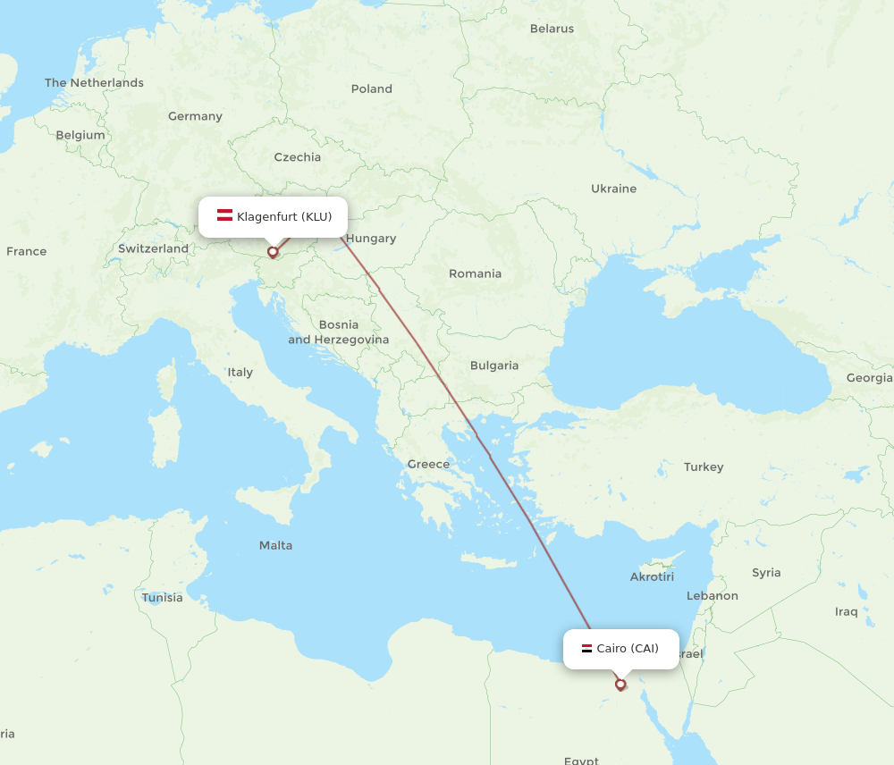 CAI-KLU flight routes