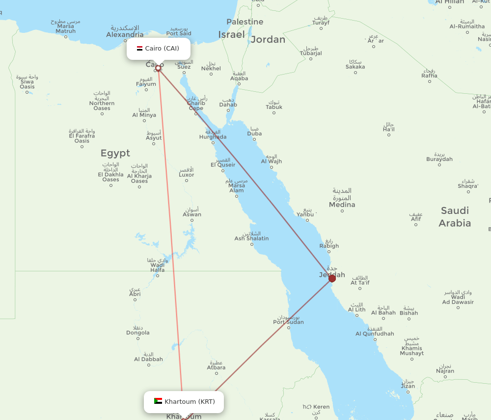 Cairo - Khartoum route map and flight paths