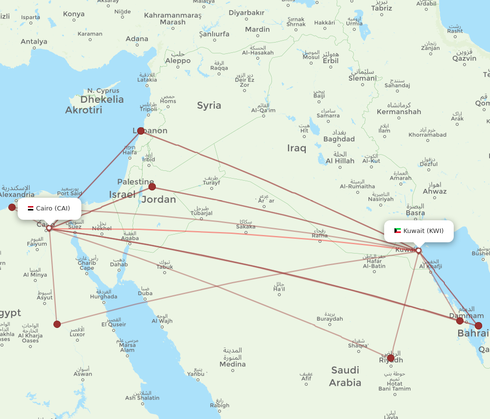 CAI to KWI flights and routes map
