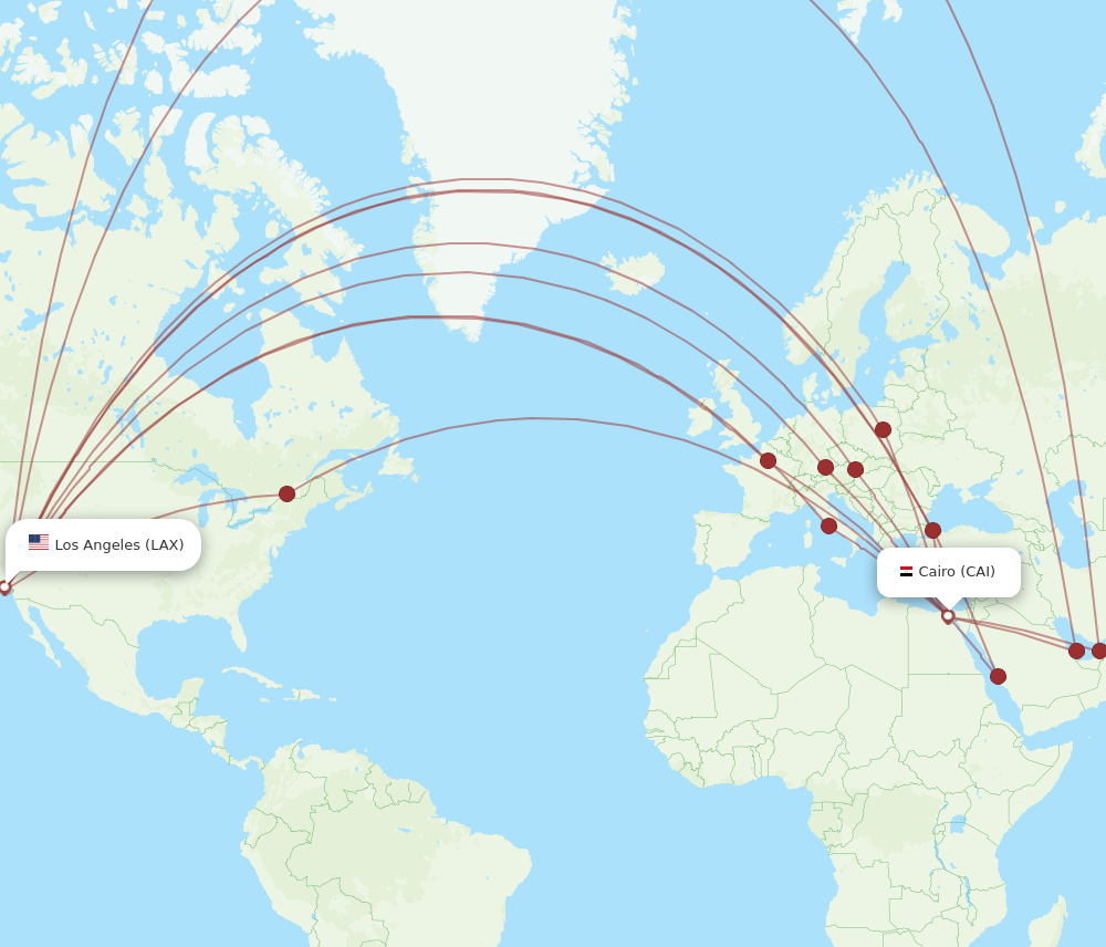 CAI to LAX flights and routes map