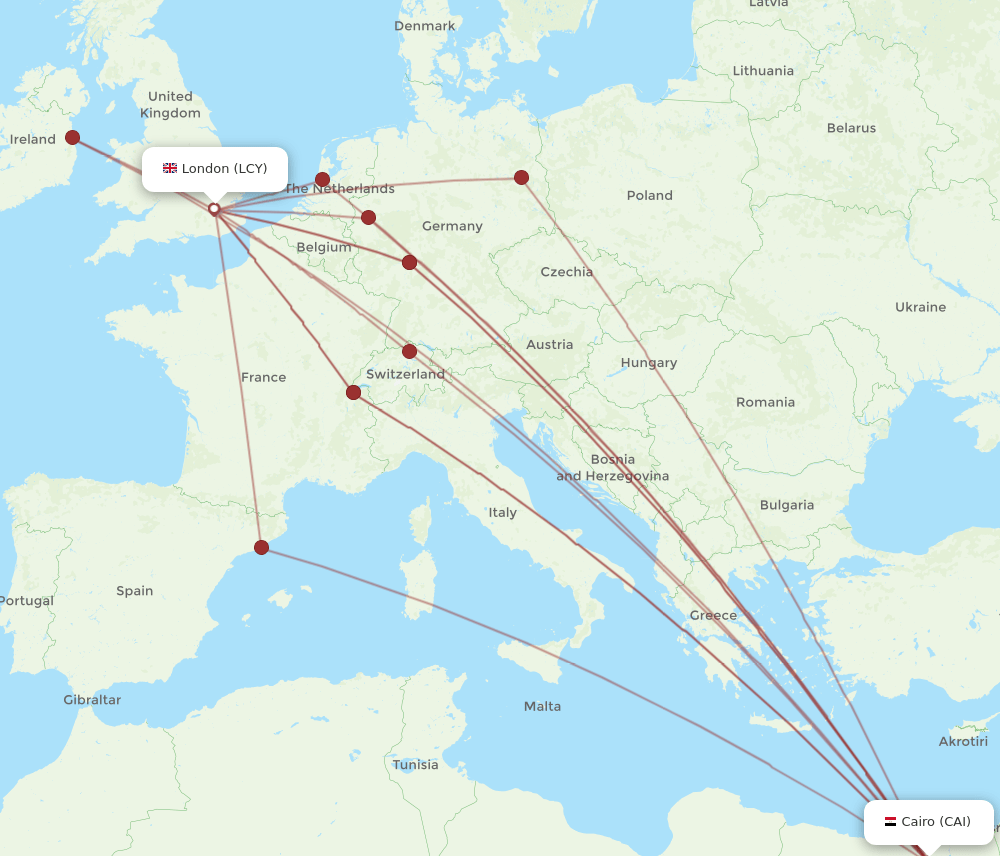 CAI-LCY flight routes