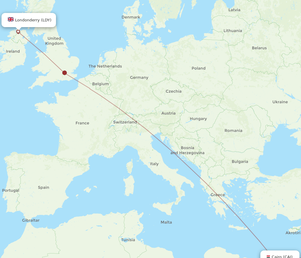 CAI to LDY flights and routes map
